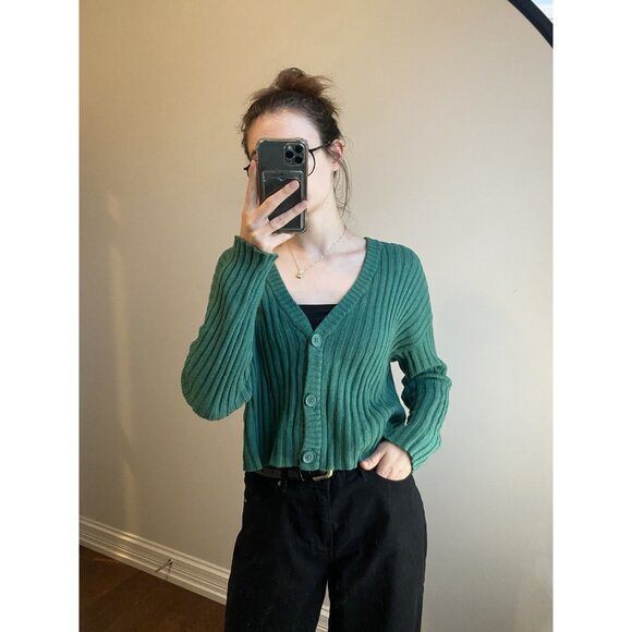 Green Cropped button Cardigan Size M - Picture 8 of 8